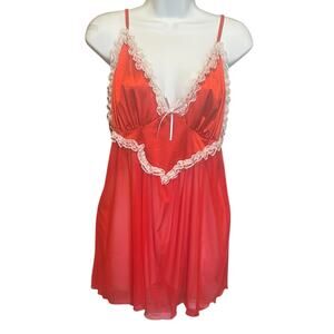 Y2K Escante Women Lace Babydoll Lingerie 3X Red Sheer Flirty Romantic Intimates‎